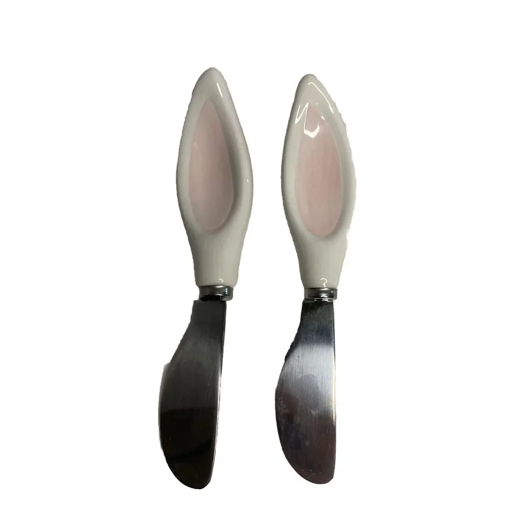 Easter Bunny Ear Spreaders Set Of 2 Cheese Butter Appetizer Tray